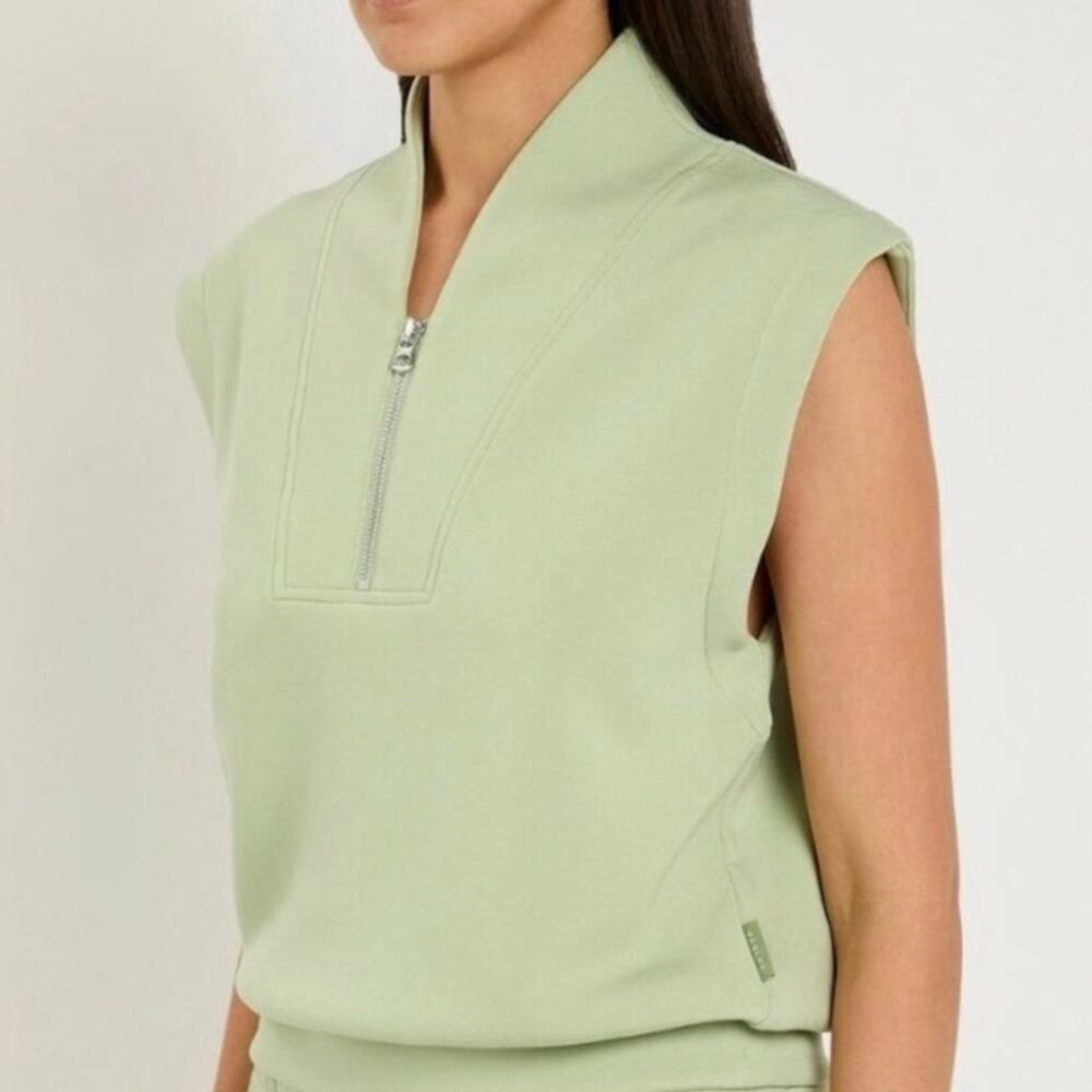 Varley Loretta Half Zip Vest Green Sage Doublesoft Sleeveless Sweat Medium